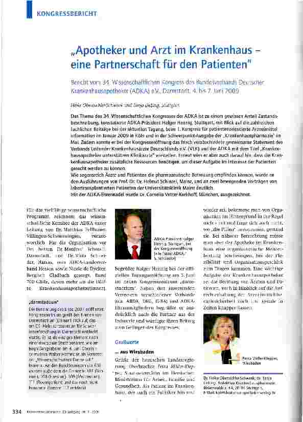 Vorschauseite 1: „Apotheker und Arzt im Krankenhaus -eine Partnerschaft für den Patienten
