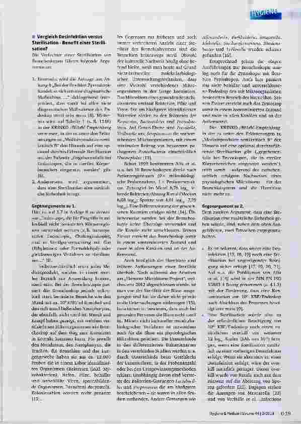 Vorschauseite 3: Ist die Sterilisation von Bronchoskopen und Zystoskopen erforderlich? Ein Diskussionsbeitrag