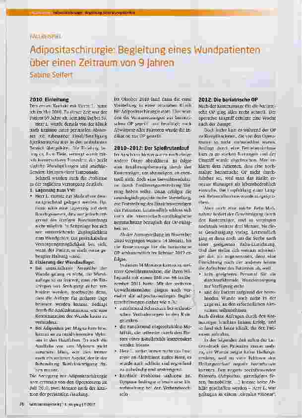 Vorschauseite 1: Adipositaschirurgie: Begleitung eines Wundpatienten über einen Zeitraum von 9 Jahren