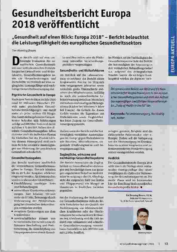 Vorschauseite 1: Gesundheitsbericht Europa 2018 veröffentlicht