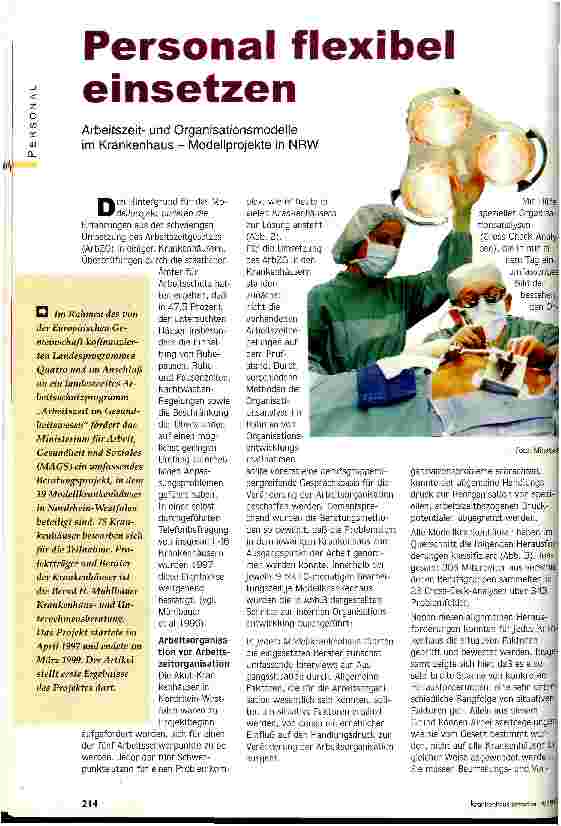 Vorschauseite 1: Personal flexibel einsetzen Arbeitszeitund Organisationsmodelle im Krankenhaus - Modellprojekte in NRW