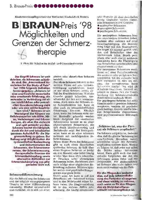 Vorschauseite 1: B. Braun-Preis 98 Möglichkeiten und Grenzen der Schmerztherapie