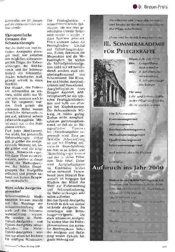 Vorschauseite 6: B. Braun-Preis 98 Möglichkeiten und Grenzen der Schmerztherapie