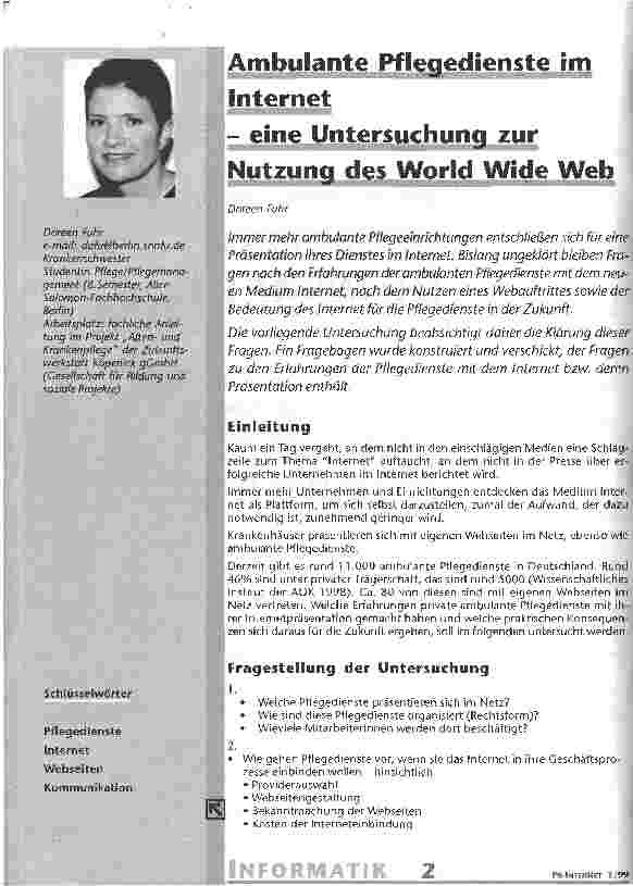 Vorschauseite 1: Ambulante Pflegedienste im Internet - eine Untersuchung zur Nutzung des Word Wide Web