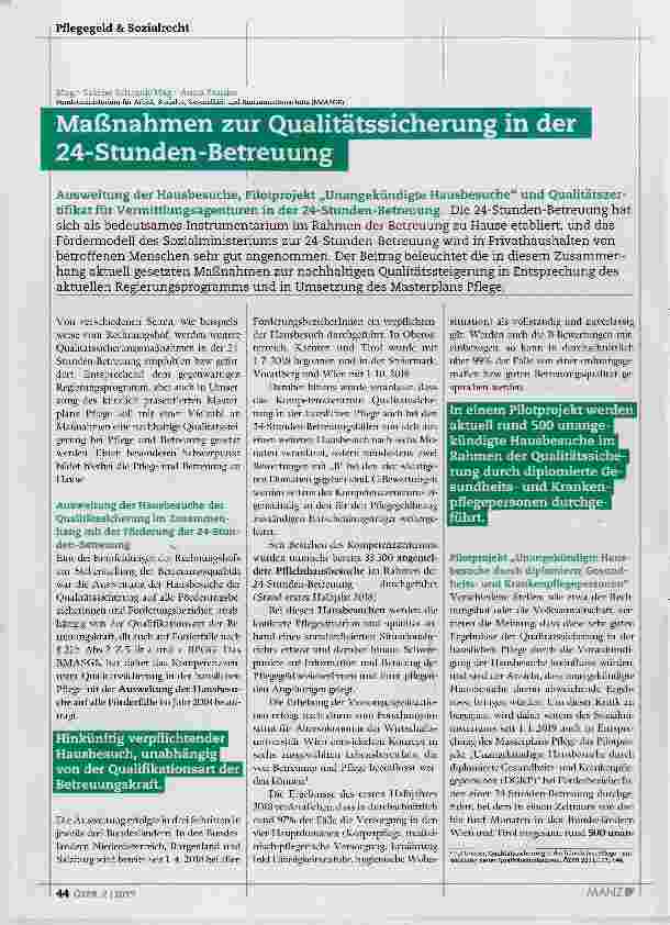 Vorschauseite 1: Maßnahmen zur Qualitätssicherung in der 24-Stunden Betreuung