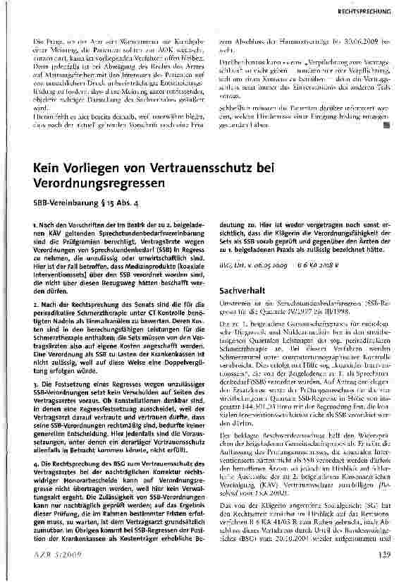 Vorschauseite 1: Kein Vorliegen von Vertrauensschutz bei Verordnungsregressen