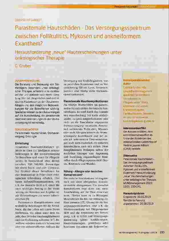 Vorschauseite 1: Parastomale Hautschäden Das Versorgungsspektrum zwischen Follikulitits, Mykosen und ankneiformem Exanthem?