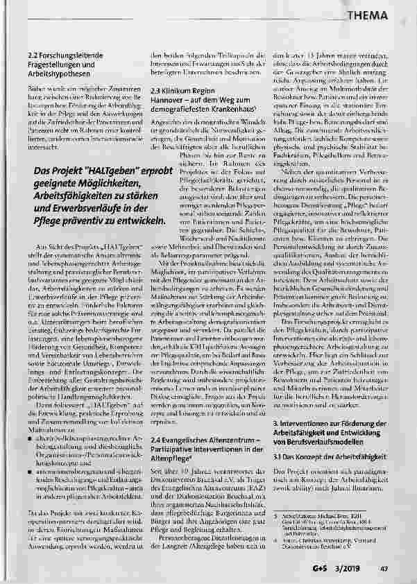 Vorschauseite 3: „HALTgeben“ Hohe Patient*innen-Zufriedenheit durch alter(n)sund lebensphasengerechte Arbeitsgestaltung und Berufsverlaufsmodelle in der Pflege*