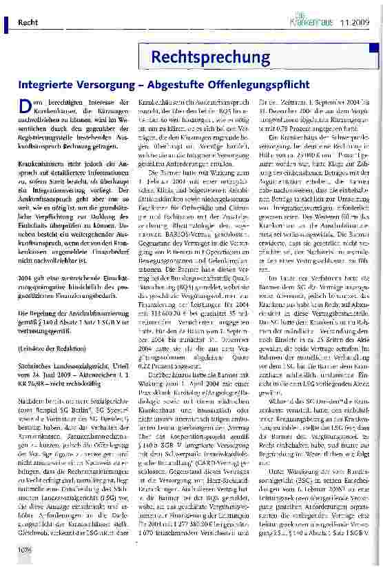 Vorschauseite 1: Integrierte Versorgung - Abgestufte Offenlegungspflicht