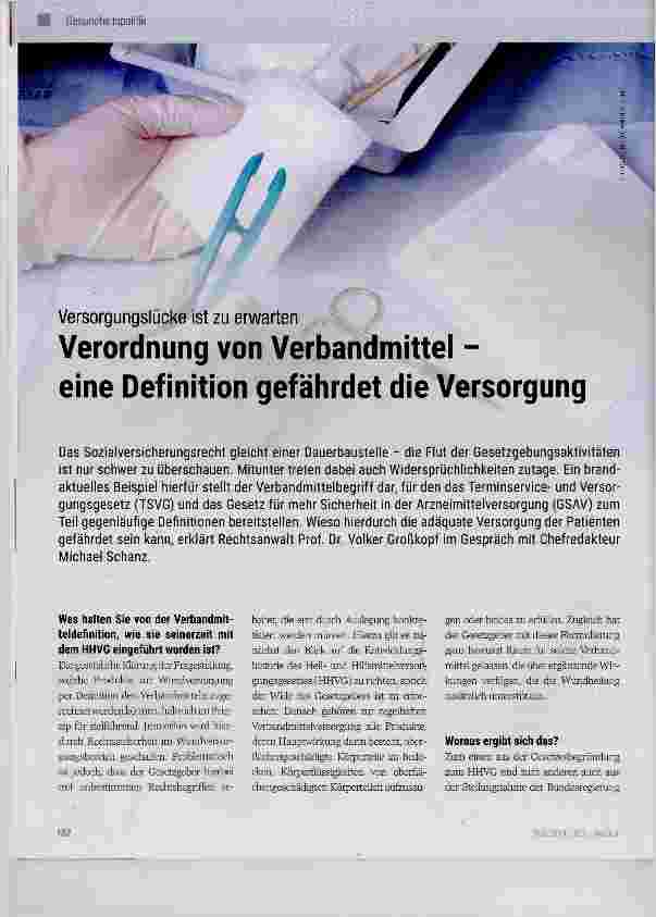 Vorschauseite 1: Verordnung von Verband mittel - eine Definition gefährdet die Versorgung