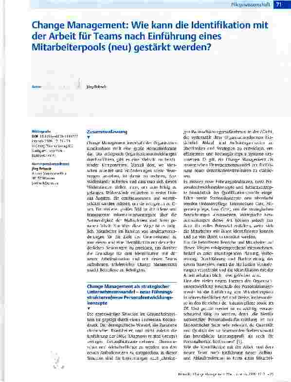 Vorschauseite 1: Change Management: Wie kann die Identifikation mit der Arbeit für Teams nach Einführung eines Mitarbeiterpools (neu) gestärkt werden?