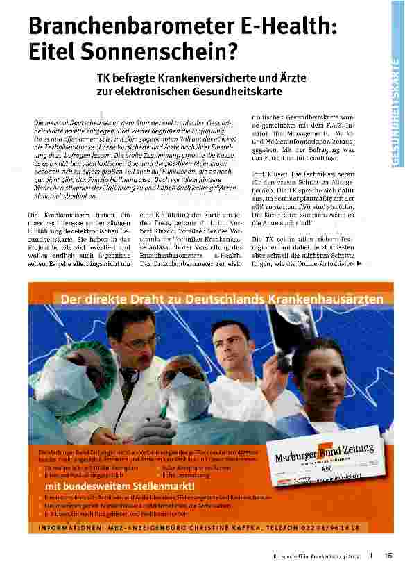 Vorschauseite 1: Branchenbarometer E-Health: Eitel Sonnenschein?
