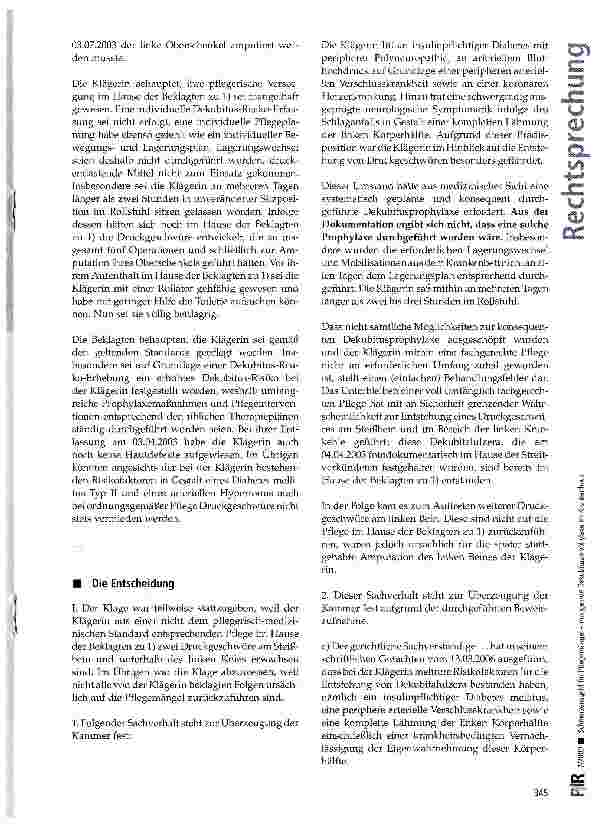 Vorschauseite 2: Schmerzensgeld für Pflegemängel - mangelnde Dekubitusprophylaxe im Krankenhaus