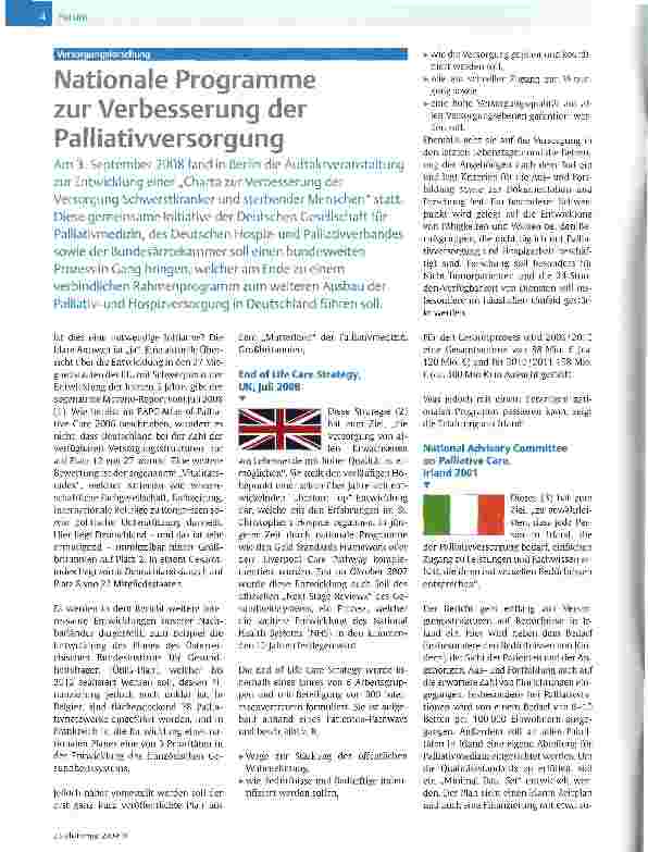 Vorschauseite 1: Nationale Programme zur Verbesserung der Palliativmedizin