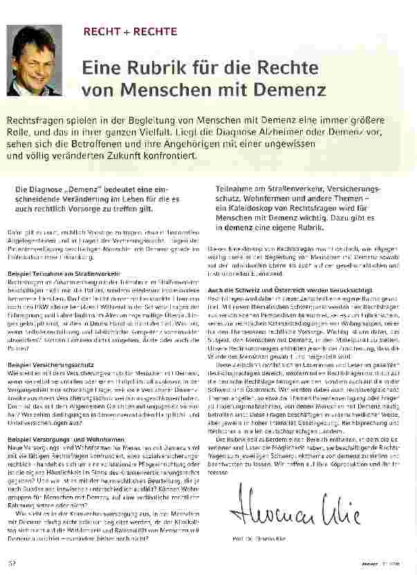 Vorschauseite 1: Eine Rubrik für die Rechte von Menschen mit Demenz