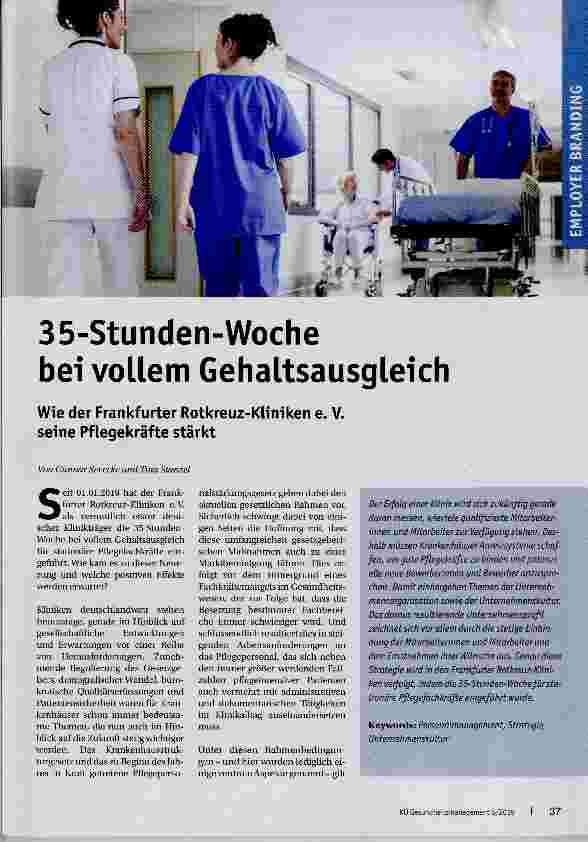 Vorschauseite 1: 35-Stunden-Woche bei vollem Gehaltsausgleich Wie der Frankfurter Rotkreuz-Kliniken e. V. seine Pflegekräfte stärkt