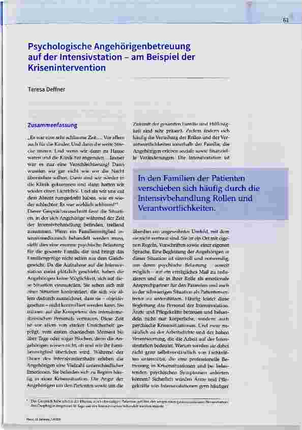 Vorschauseite 1: Psychologische Angehörigenbetreuung auf der Intensivstation - am Beispiel der Krisenintervention