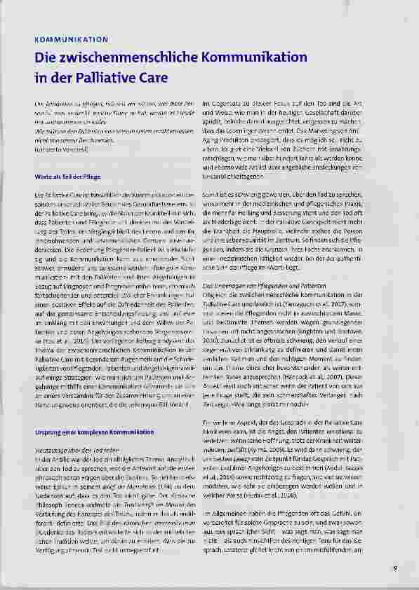 Vorschauseite 1: Die zwischenmenschliche Kommunikation in der Palliative Care