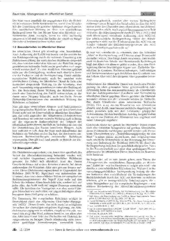Vorschauseite 2: Altersgrenzen im öffentlichen Dienst - Konfliktbereich zwischen nationalen und europäischen Rechtsquellen unter Berücksichtigung neuerer Rechtsprechung