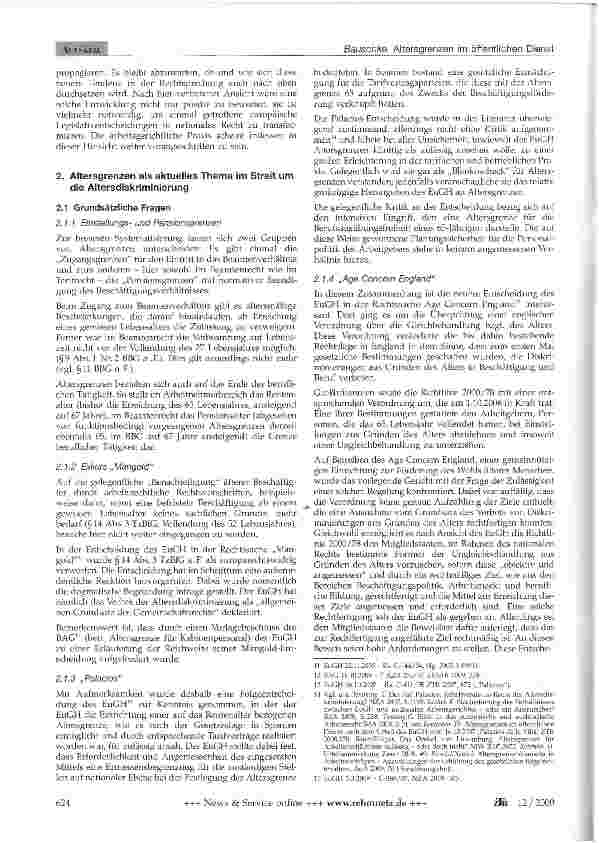 Vorschauseite 3: Altersgrenzen im öffentlichen Dienst - Konfliktbereich zwischen nationalen und europäischen Rechtsquellen unter Berücksichtigung neuerer Rechtsprechung