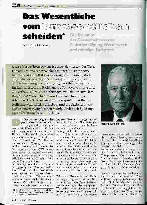 Vorschauseite 1: Das Wesentliche vom Unwesentlichen scheiden Die Evolution des Gesundheitswesens: Selbstbeteiligung, Wettbewerb und mündige Patienten