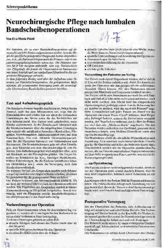Vorschauseite 1: Neurochirurgische Pflege nach lumbalen Bandscheibenoperationen