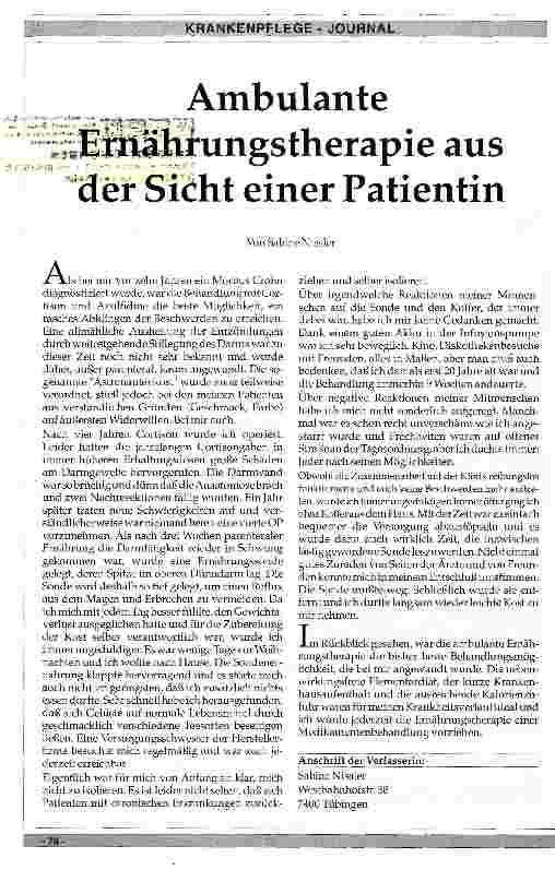 Vorschauseite 1: Ambulante Ernährungtherapie aus Sicht einer Patientin