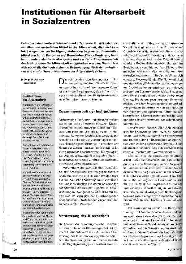 Vorschauseite 1: Institutionen für Altersarbeit in Sozialzentren