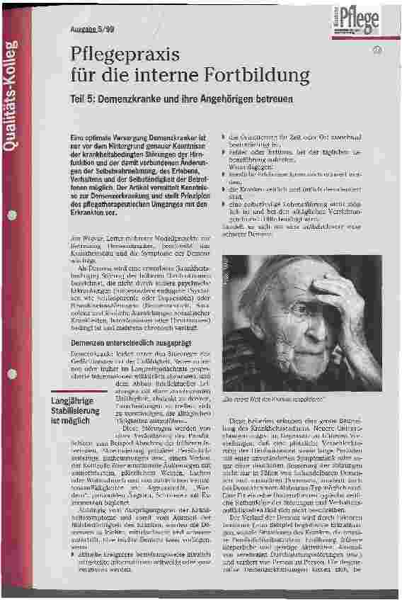 Vorschauseite 1: Pflegepraxis für die interne Fortbildung Teil 5: Demenzkranke und ihre Angehörigen betreuen