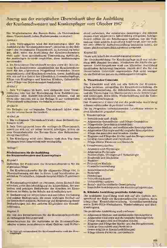 Vorschauseite 1: Auszug aus der europ. Übereinkunft über die Ausbildung der Krankenschwestern und Krankenpfleger vom Okt. 1967