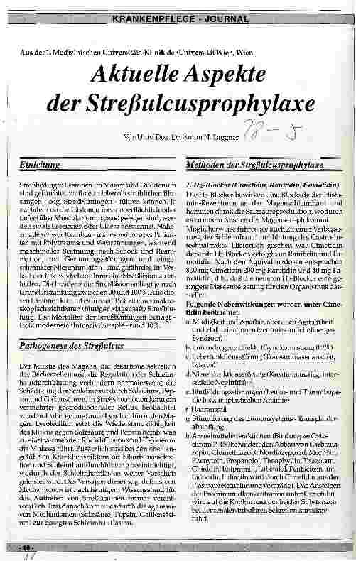 Vorschauseite 1: Aktuelle Aspekte der Streßulcusprophylaxe