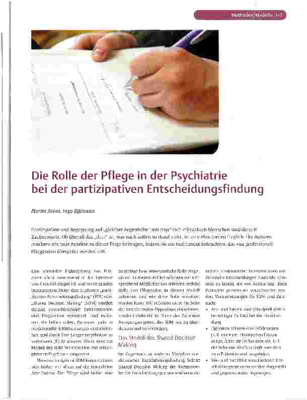 Vorschauseite 1: Die Rolle der Pflege in der Psychiatrie bei der partizipativen Entscheidungsfindung