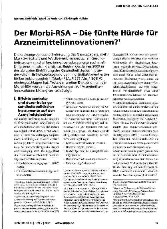 Vorschauseite 1: Der Morbi-RSA - Die fünfte Hürde Arzneimittelinnovationen?