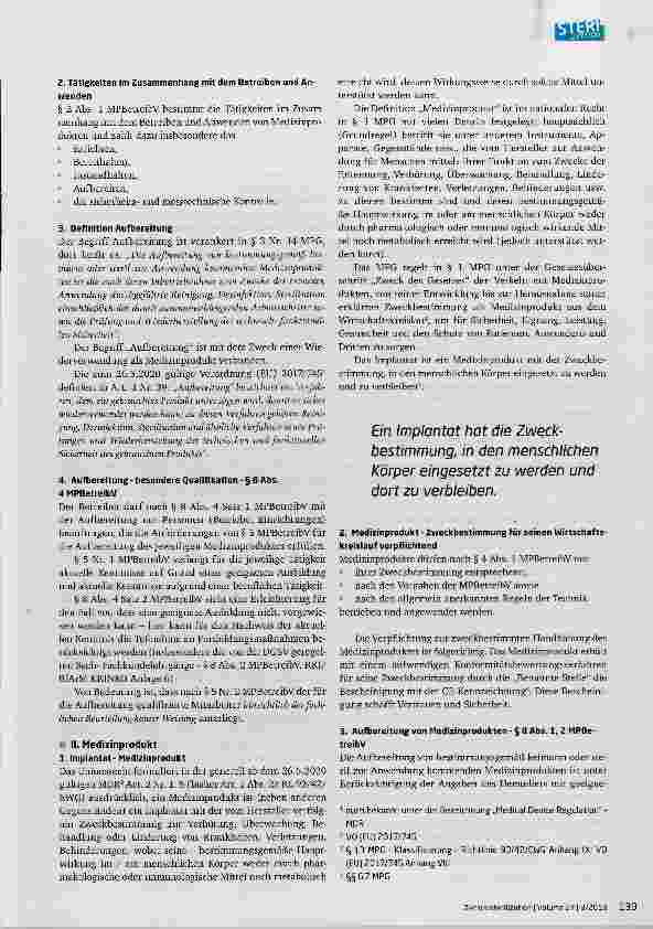 Vorschauseite 2: Aufbereitung von Explantaten aus juristischer Sicht
