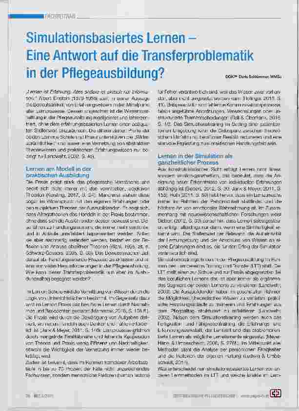 Vorschauseite 1: Simulationsbasiertes Lernen Eine Antwort auf die Transferproblematik in der Pflegeausbildung?