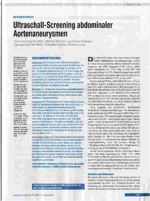 Vorschauseite 1: Ultraschall-Screening abdominaler Aortenaneurysmen