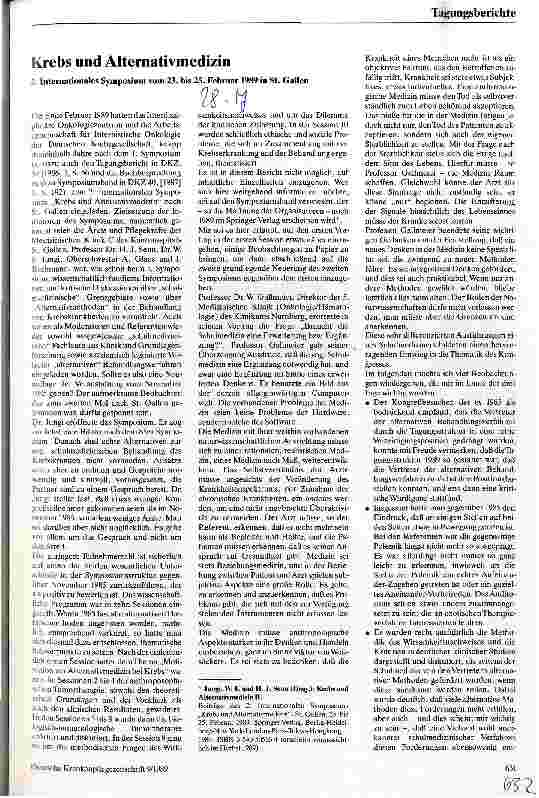 Vorschauseite 1: Krebs und Alternativmedizin 2. Internationales Symposium vom 23.-25. Februar 1989 in St. Gallen