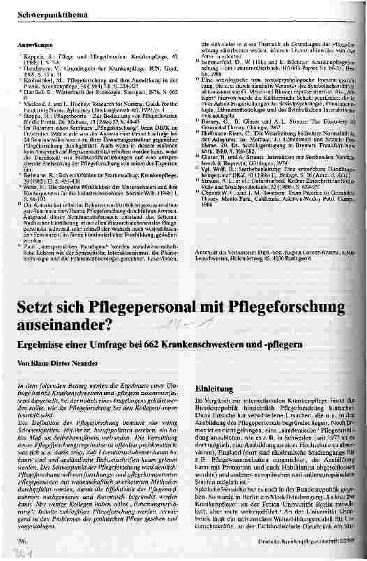Vorschauseite 1: Setzt sich Pflegepersonal mit Pflegeforschung auseinander? Umfrage bei 662 Krankenschwestern und -pflegern