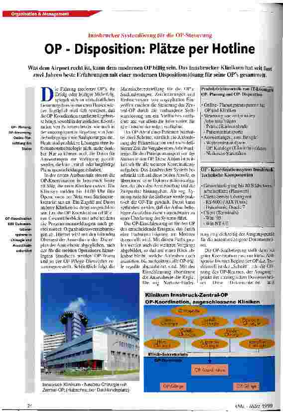 Vorschauseite 1: OP-Disposition: Plätze per Hotline Innsbrucker Systemlösung für die OP-Steuerung