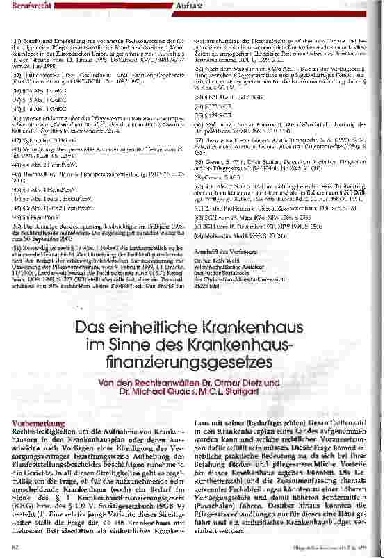 Vorschauseite 1: Das einheitliche Krankenhaus im Sinne des Krankenhausfinanzierungsgesetzes
