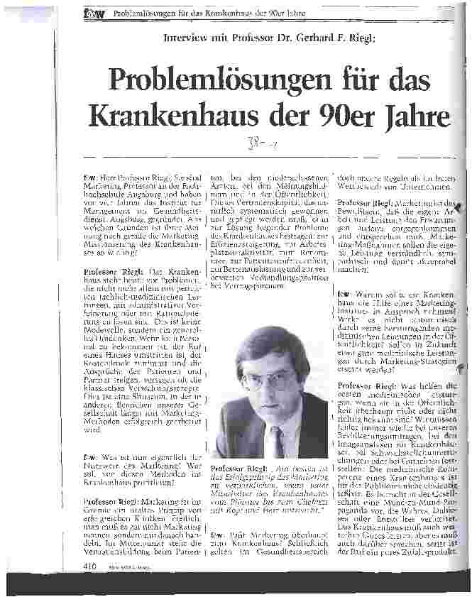 Vorschauseite 1: Problemlösungen für das Krankenhaus der 90er Jahre Interview mit Prof. Dr. G. Riegel