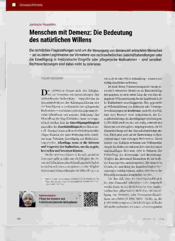Vorschauseite 1: Menschen mit Demenz: Die Bedeutung des natürlichen Willens
