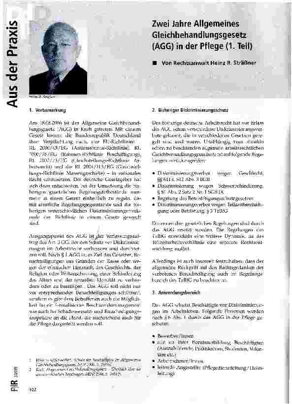 Vorschauseite 1: Zwei Jahre Allgemeines Gleichbehandlungsgesetz (AGG) in der Pflege (I. Teil)