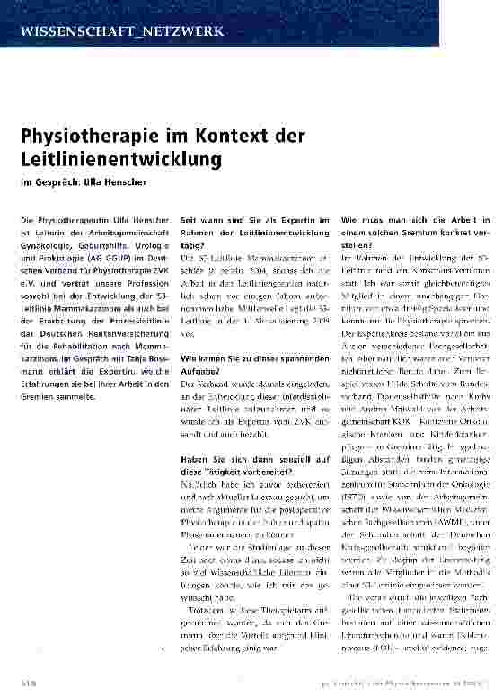 Vorschauseite 1: Physiotherapie im Kontext der Leitlinienentwicklung