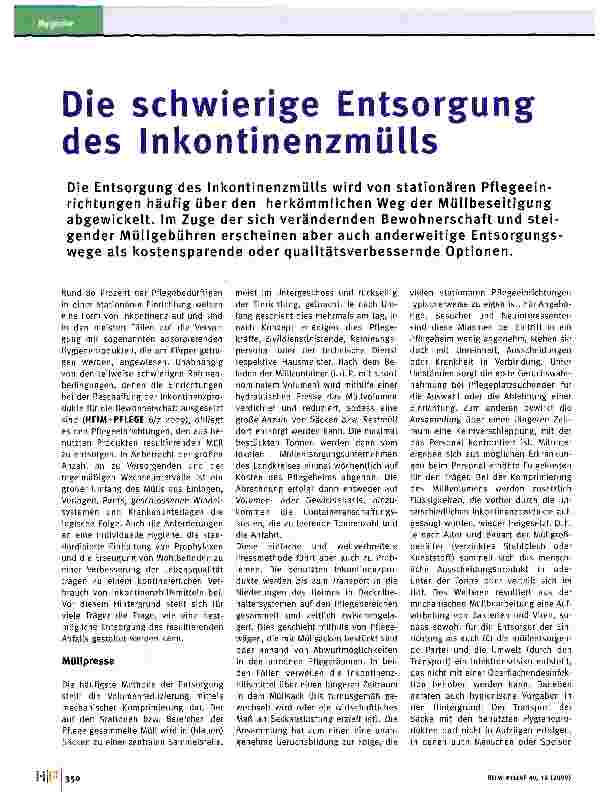 Vorschauseite 1: Die schwierige Entsorgung des Inkontinenzmülls