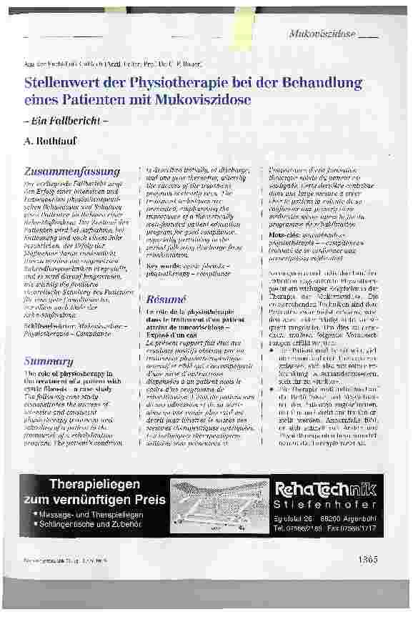 Vorschauseite 1: Stellenwert der Physiotherapie bei der Behandlung eines Patienten mit Mukoviszidose- Ein Fallbericht -