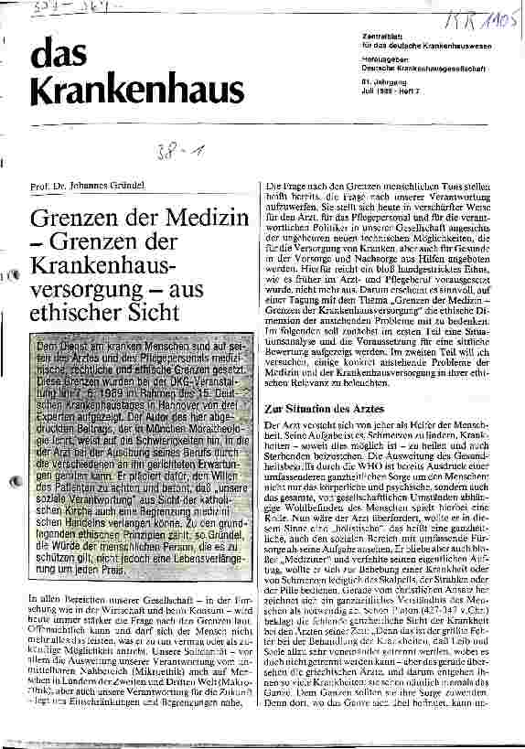 Vorschauseite 1: Grenzen der Medizin - Grenzen der Krankenhausversorgung - aus ethischer Sicht