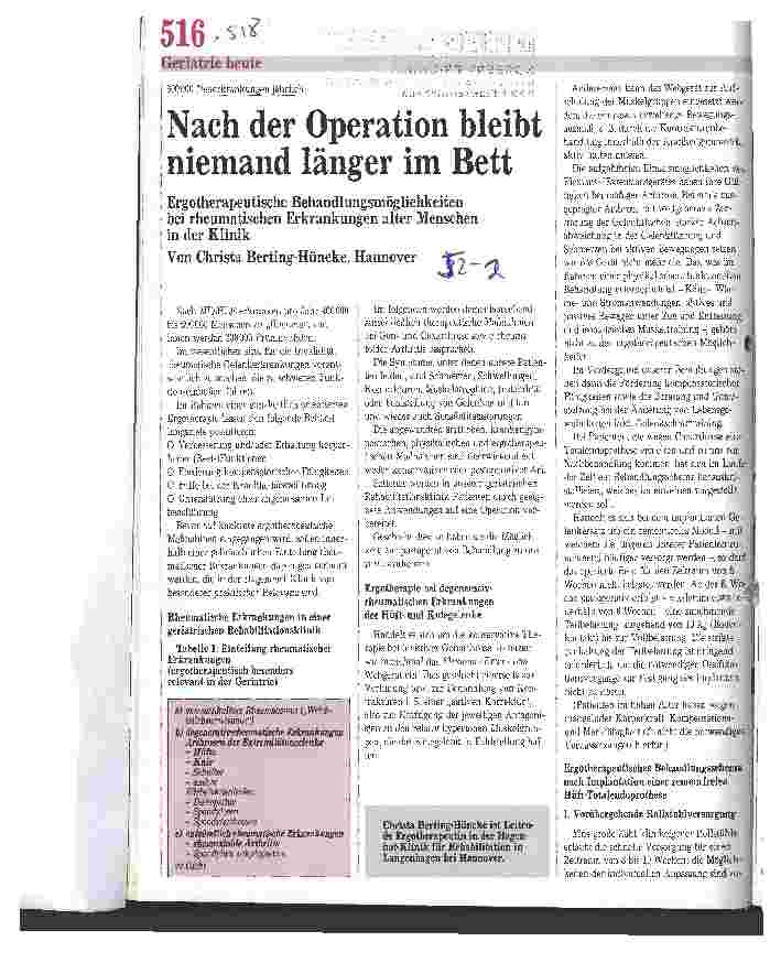 Vorschauseite 1: Nach der Operation bleibt niemand länger im Bett Ergotherapeutische Behandlungsmöglichkeiten