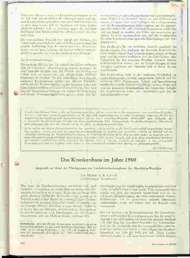 Vorschauseite 1: Das Krankenhaus im Jahre 1980 dargestellt an Hand der Überlegungen des Landes Krankenhausplanes für Nordrhein-Westfalen