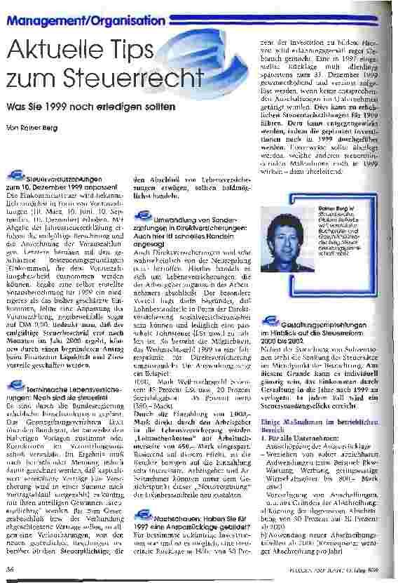 Vorschauseite 1: Aktuelle Tips zum Steuerrecht Was Sie 1999 noch erledigen sollten